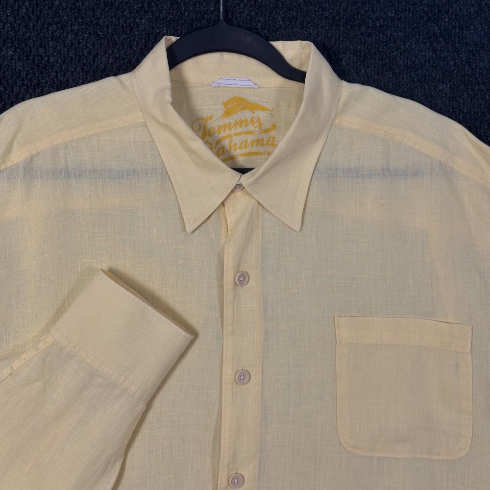 Tommy Bahama Linen Shirt Mens XXL Yellow Long Sleeve Relax Pocket Lightweight